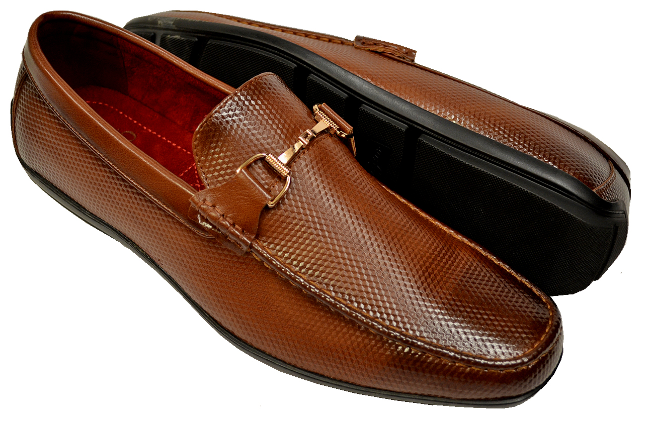 Tayno "Claicus" Cognac Burnished Woven Vegan Leather Bit Strap Driving Loafers